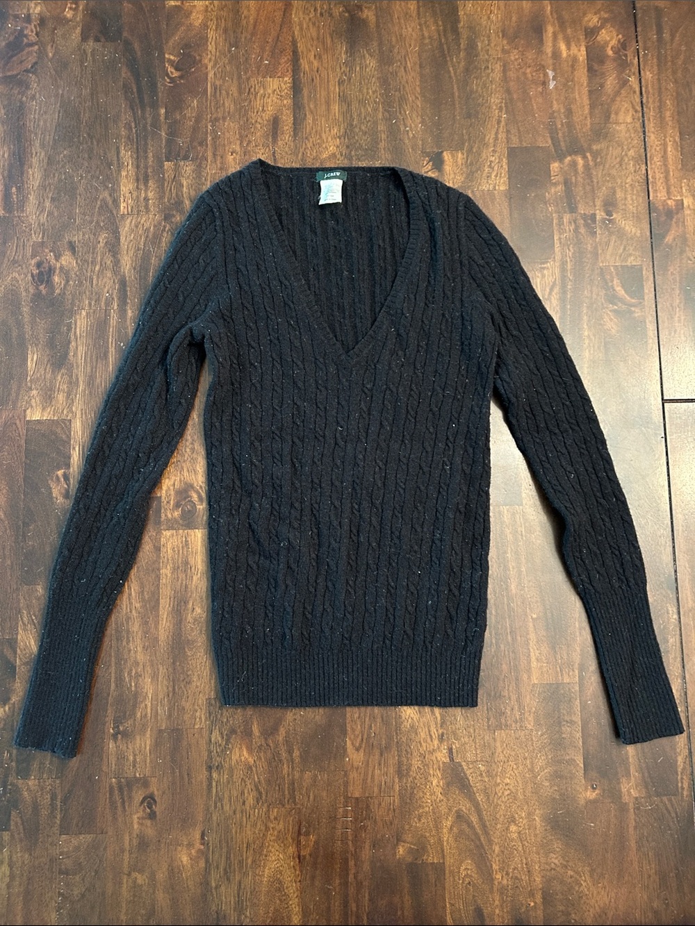 J. Crew Black Cable-Knit V-Neck Sweater